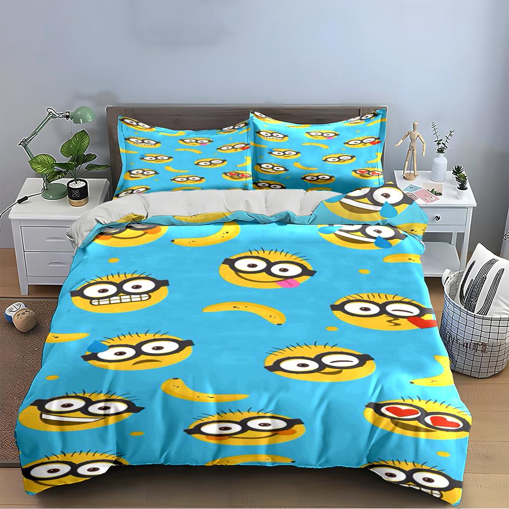 Cartoon Emoji and Banana Bedding Set Bedding set (1 duvet cover, 2 pillowcases, duvet not included)
