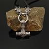 Nordic Viking Leather Necklace Crafted Hammer Celtic Wolf Head Necklace Men's Long Jewelry