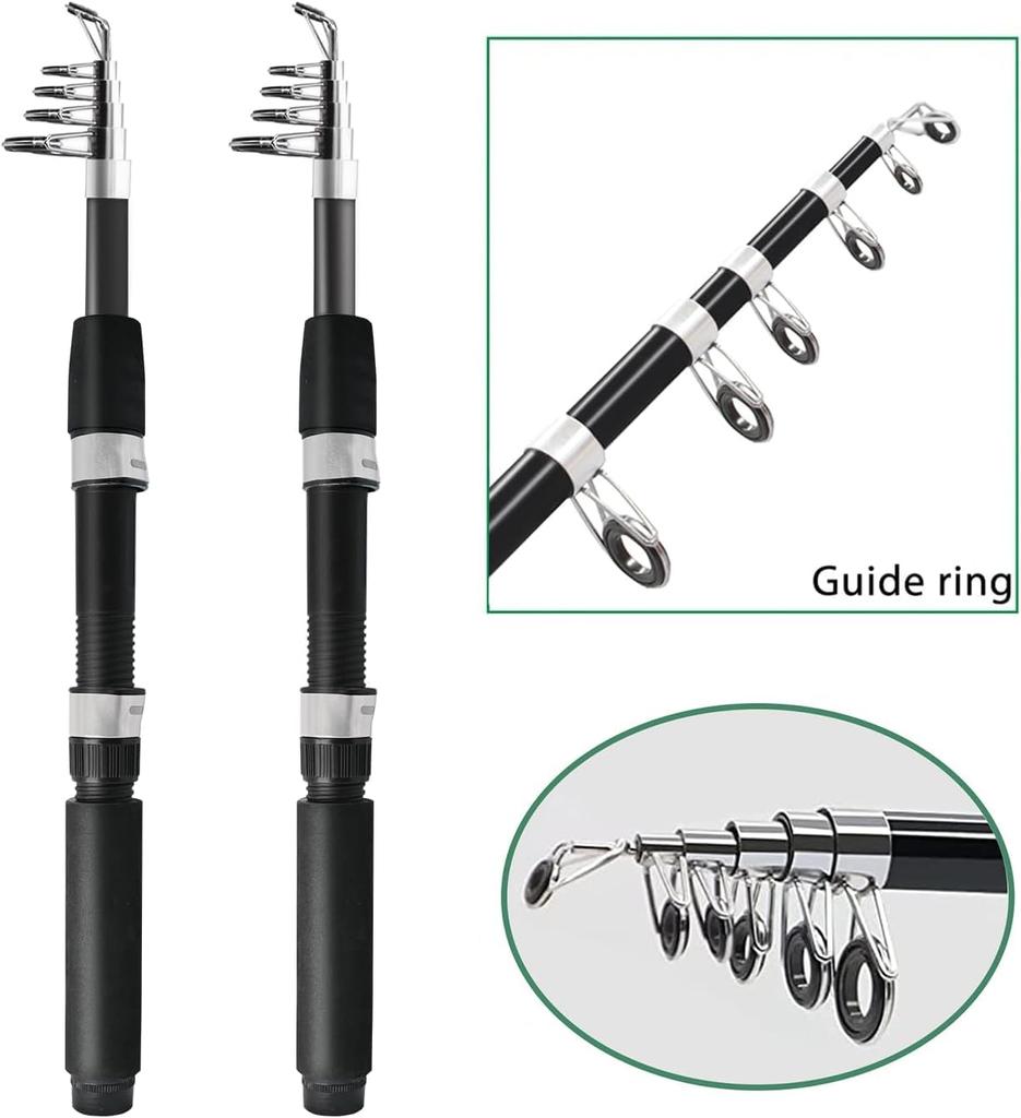 Fishing Set with Two Carbon Fiber Telescopic Spinning and Fishing Ideal for Includes Storage for Sea River Ice Rock and Pier Fishing 2.1m Rods, Reel,