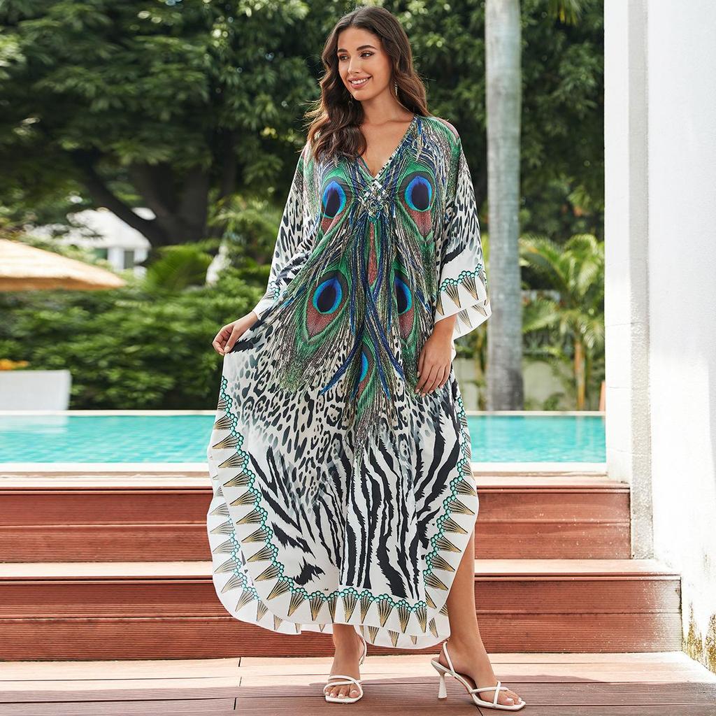 Beach Kaftans for Women Printed Maxi Dresses Cover Ups for Swimwear Summer Vacation Bathing Suits Factory Supply