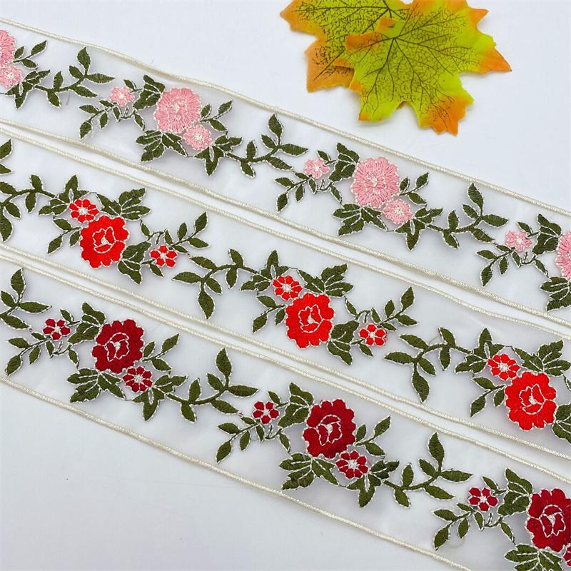 1 Yards Ethnic Style Embroidery Lace Flower Organza Embroidery Hanfu Clothing Accessories Ribbon Accessories