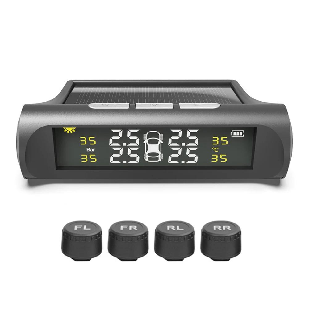 Solar Power TPMS Car Tire Pressure Alarm Monitor System, Auto Security Alarm Systems, Tyre Pressure Temperature Warning чёрный