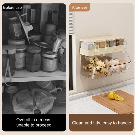 Wall Mount Spice Box Multi Grid Seasoning Jar Clear No-Drilling Sealed Against Moisture Dust Storage Container for Kitchen