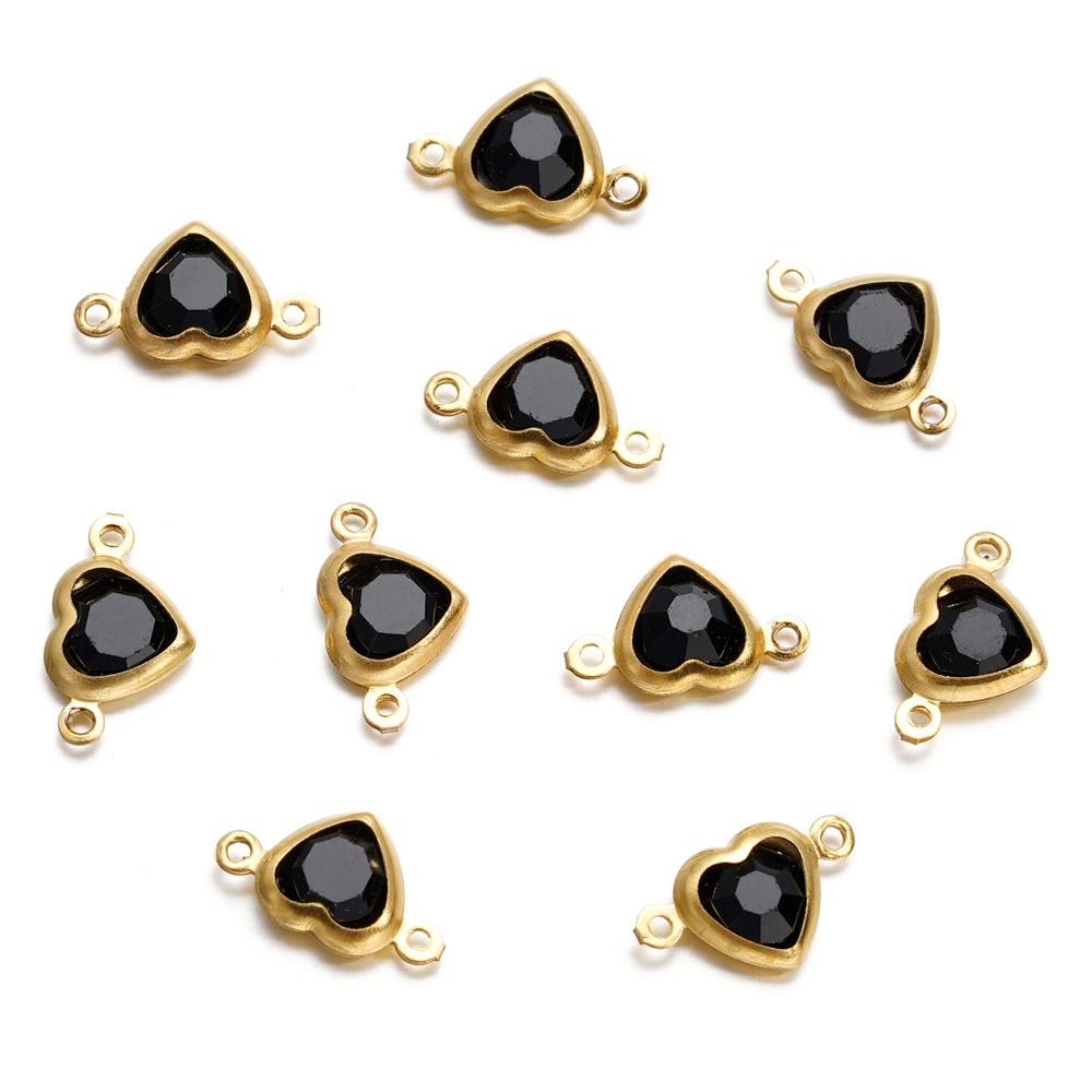 10pcs Stainless Steel Double Holes Heart with Crystal Rhinestones Bracelet Connectors for Necklace Pendants DIY Jewelry Making