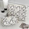 Mode Ins Zwarte Bloemen Dames Gewatteerde Tassen Handtas Reisorganizer Cosmetische Make-up Opbergtas Draagbare Ritssluiting Tote Bag