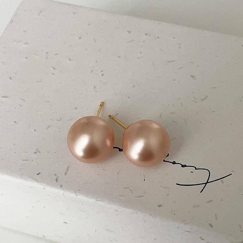 Frosted Matte Pink Pearl Stud Earrings Women'S French Retro Niche Personality Simple And Versatile Temperament Earrings Earrings