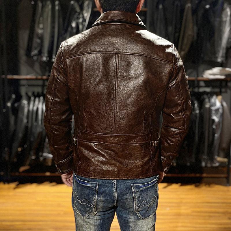 Old Mulholland Road tire cowhide jacket lapel short American retro leather motorcycle jacket Ami Kaki cowhide
