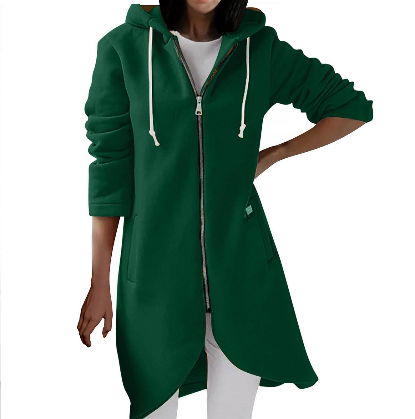

Женская повседневная толстовка осень-зима средней длины, однотонная толстовка с капюшоном L зелёный