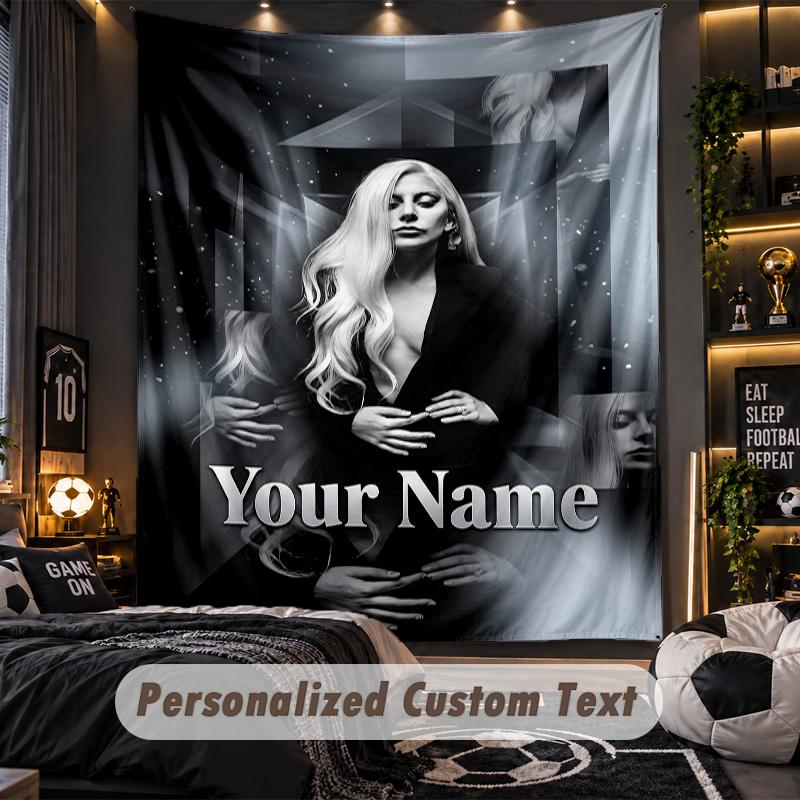 Personalized Wall Tapestry,Lady Gaga Custom Printed Name, Fabric Wall Art For Indoor Room Backdrop