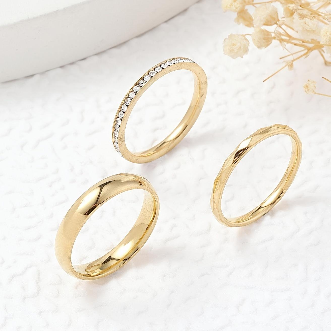 

Stainless Steel Jewelry Inlaid Diamond Multi-Faceted Plain Band Ring for Women Niche Design Titanium Steel Ring Three-Piece Set 9No.