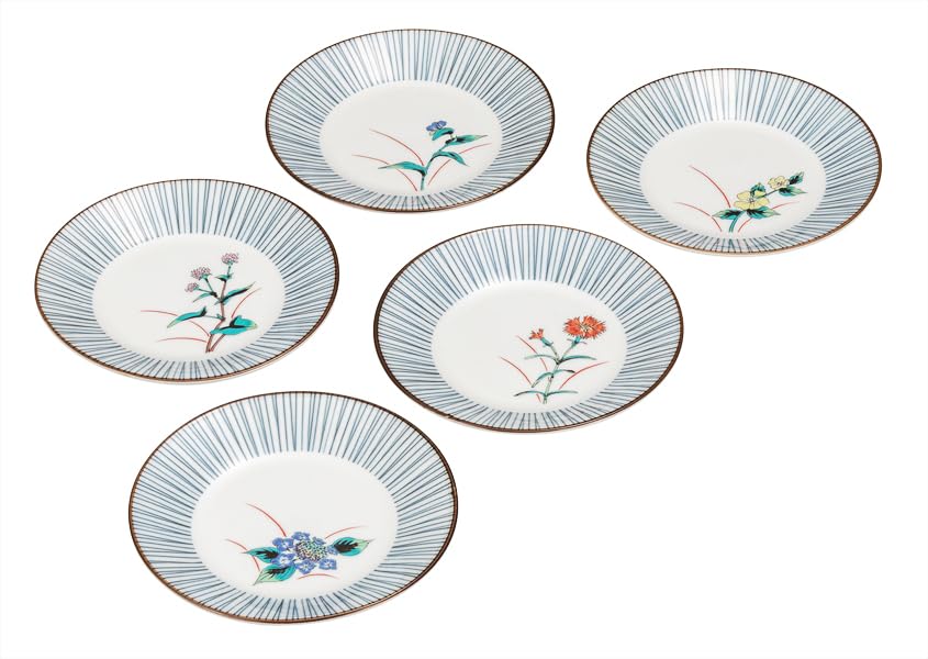 Kutani ware Iwataya 5.2 size plate set - Five Flowers K9-58