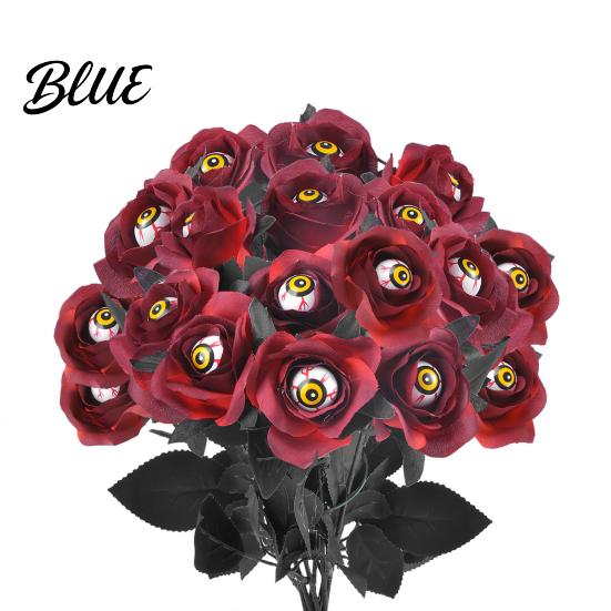 Long-lasting Artificial Roses Halloween Flowers with Eyeball Fake Bouquet Roses Realistic Plants Stems for Vase Arrangements Table Decorations Silk