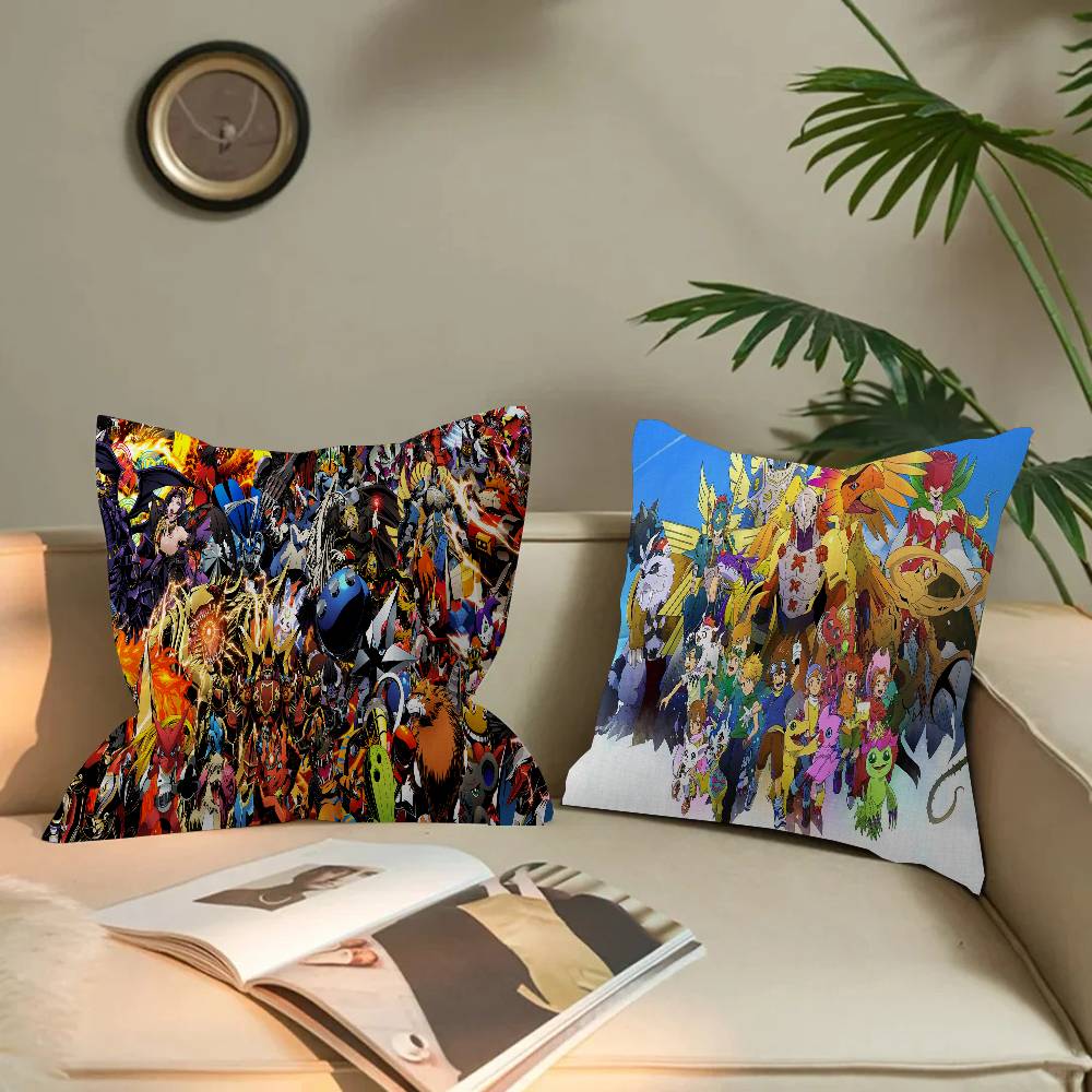 Cartoon B-Digimon Pillow Covers Cartoon Sofa Decorative Home Double-sided Printing Short Plush Cute Cushion Cover