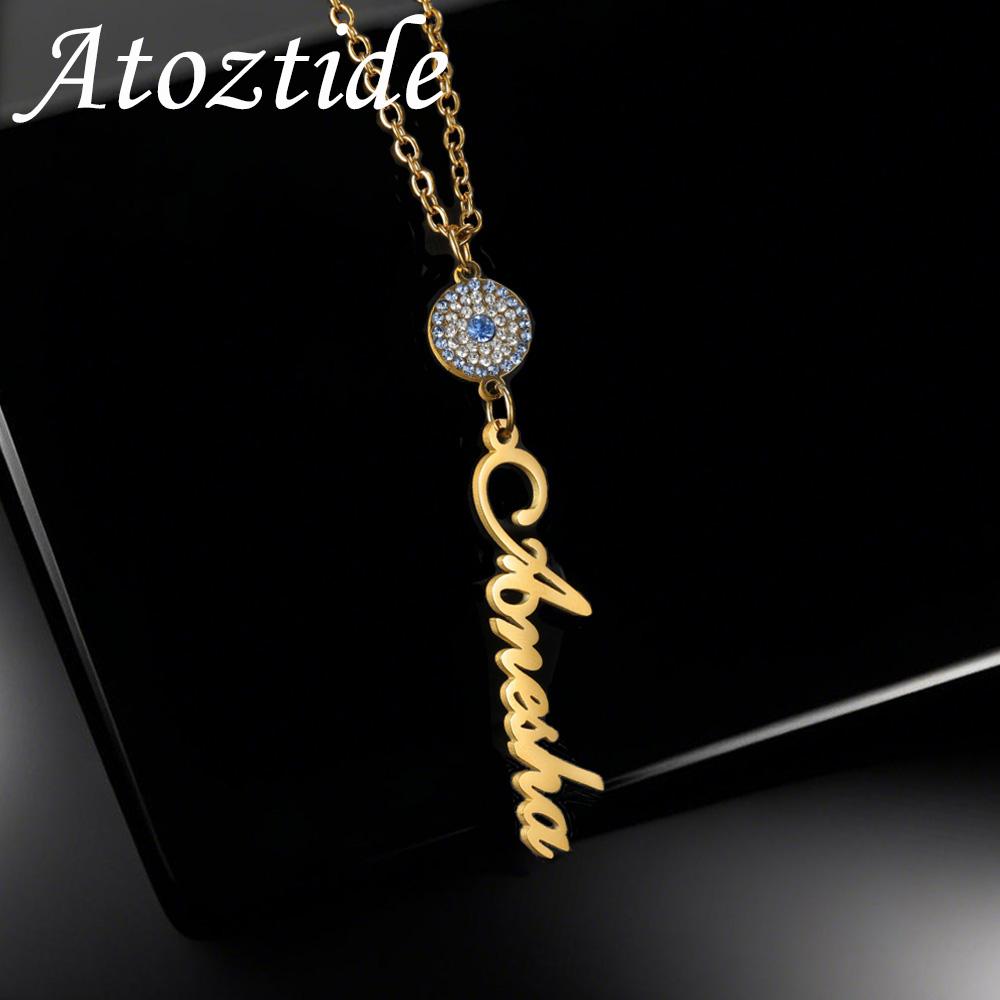 Atoztide Custom Name Necklace with Zircon Eyes Stainless Steel Jewelry for Women Men Nameplate Choker Chain Personalized Gift