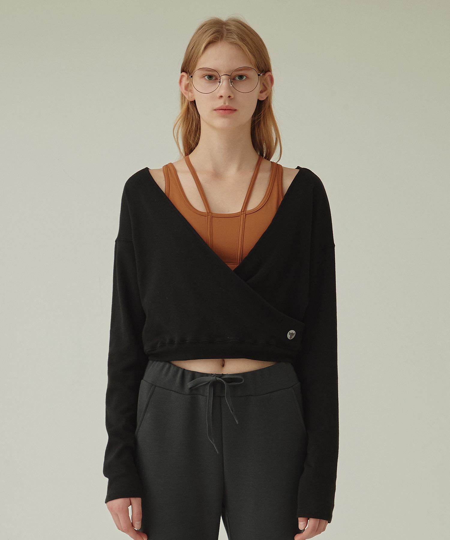 Reina Mora Cross Crop Sweatshirt Black 4-55-66 (T524)