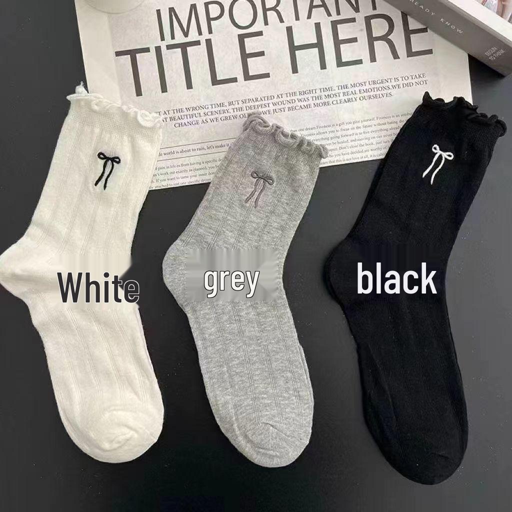 

Девичьи носки из сетки с оборками, вышивкой и бантом белый