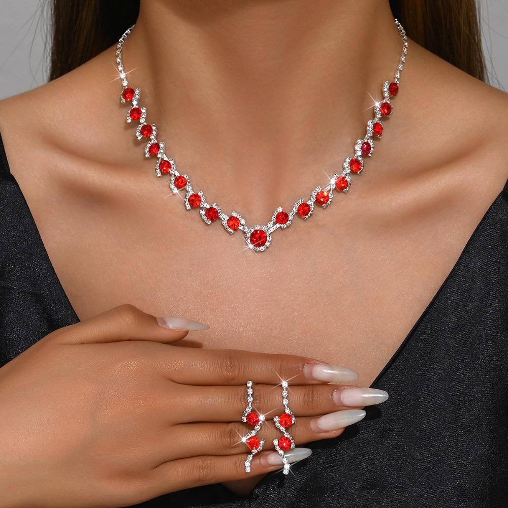 Claw Chain Rhinestone Jewelry Set Crystal Necklace Wedding Party Earrings  Banquet