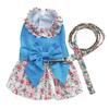 Floral Dog Cat Dress Shirt Bownot Skirt  with Matching Dog Leash Pet Puppy Skirt Spring Summer Clothes Apparel