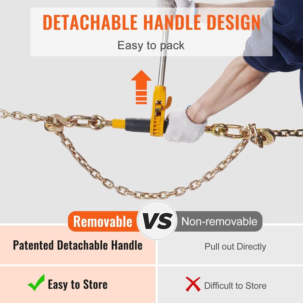 Ratchet Chain Binder 2PCS, 3/8"-1/2" Heavy Duty Load Binders, with G80 Chains 12000 lbs Secure Load Limit, Labor-saving Anti-skid Handle, Tie Down