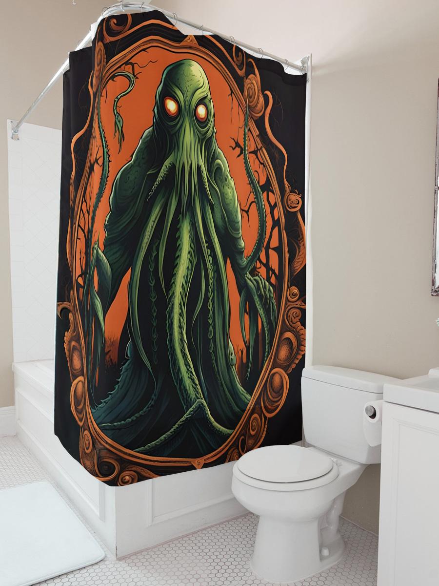 Tonnika Chen Creepy Cthulhu Art Shower Curtain - Unique Mythical Creature Design For A Bold, Waterproof Bathroom Dcor