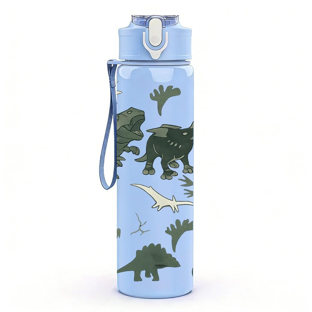 1PC Dinosaur Silhouette Group Print 750ml Color Plastic Sports Water Bottle Leakproof Flip Straw Lid Suitable for Sports Office Home Use