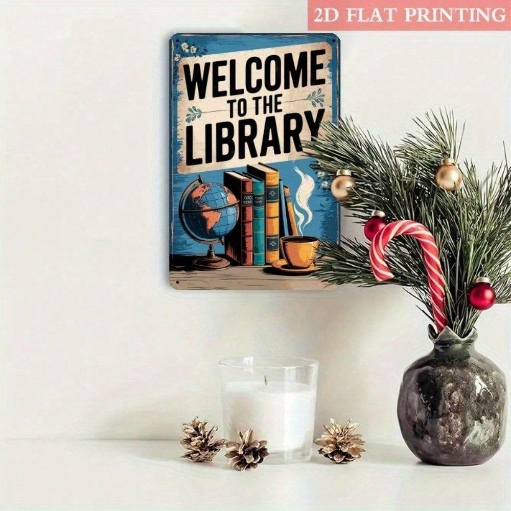 Vintage Metal Poster Wall Art, Library Home Decor