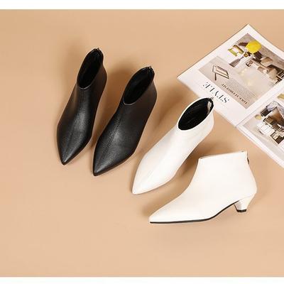 2025 New Autumn Women's Shoes Pointed Toe Thin Heel Short Boots and Ankle Boots Spring and Autumn Single Boots Soft Leather Comfortable Shoes Bare B