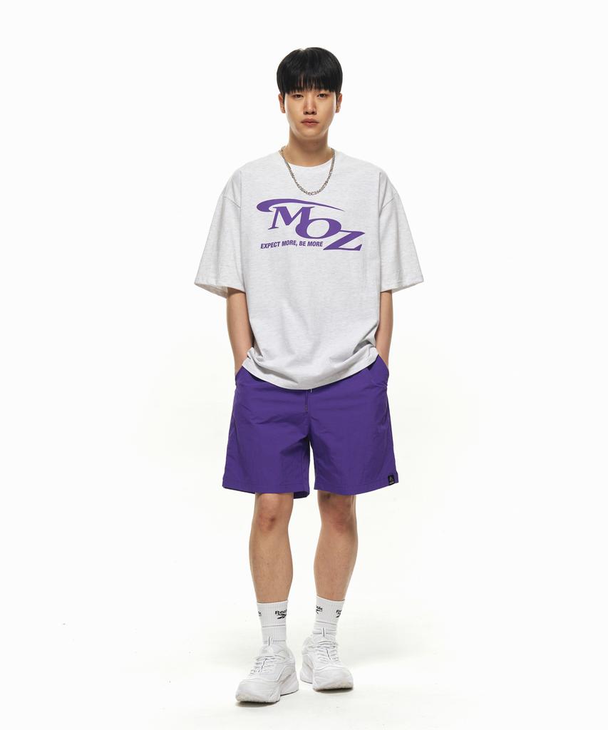 MOZMOZ [Set] Short Sleeve Active Logo Nylon Pants Set Purple