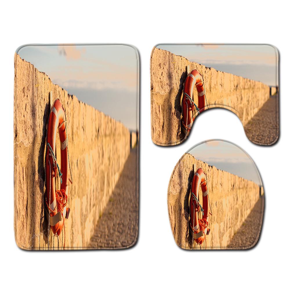 Beach View Bathroom Floor Mat Three-Piece Toilet Carpet Toilet Mat Set Door Mat Bathroom Non-Slip Mat