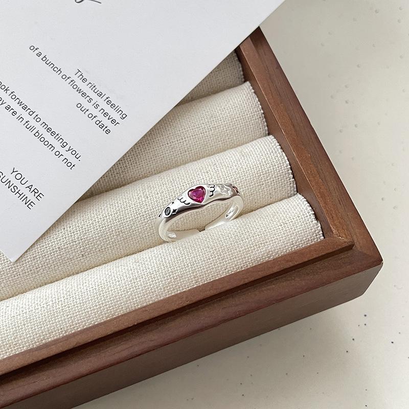 Copper Shaped Heart Adjustable Ring For Women With Vibrant Colorful Zircon Stones Design