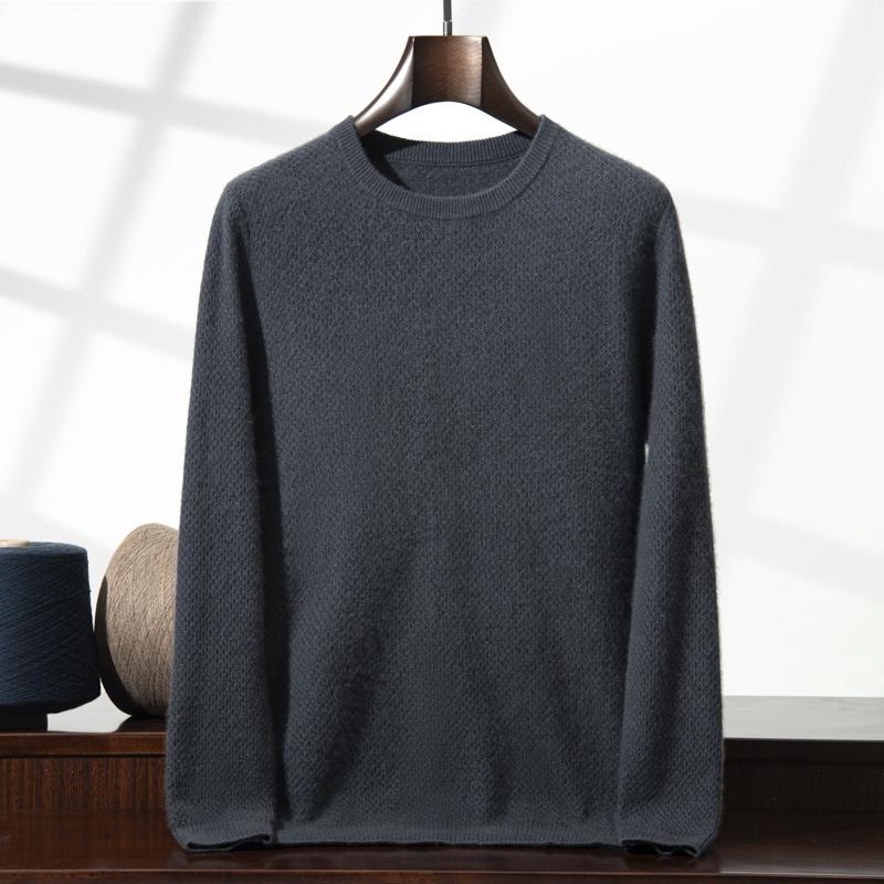 New cashmere round neck simple solid color honeycomb needle pullover loose middle-aged and young knitted sweater