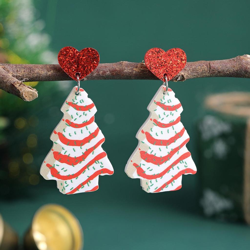 Europäische & Amerikanische Liebesherz Acryl Weihnachtsbaum Ohrringe für Damen