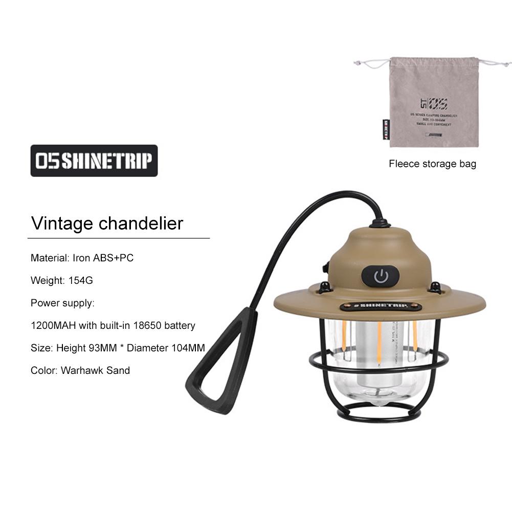 LED Decorative Hanging Lights Waterproof Retro Camping Tent Light Battery Indicator with Hook Dimmable for Outdoor Equipment