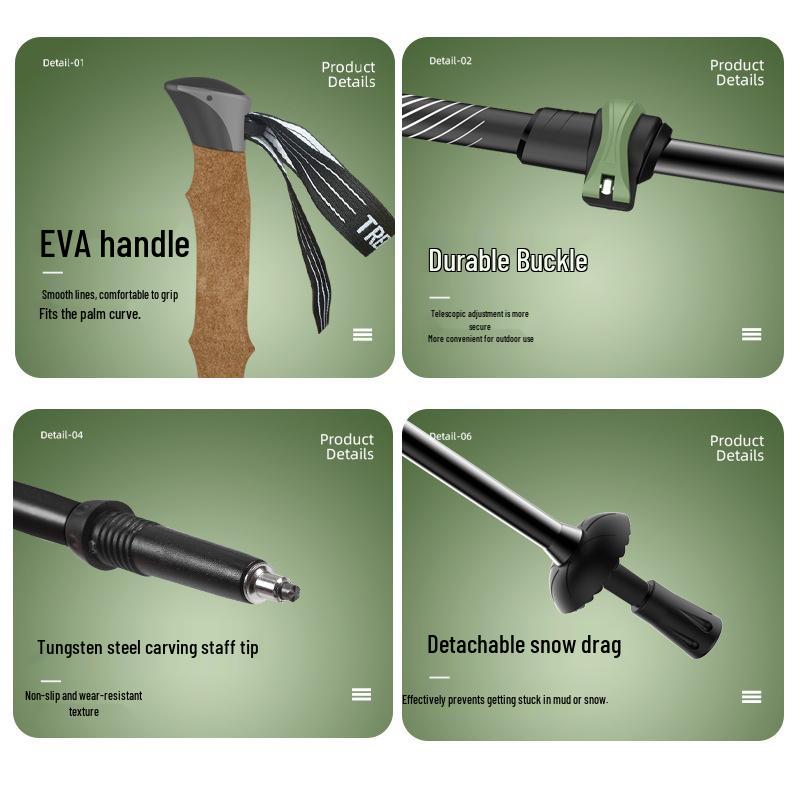 Professional 7075 Aluminum Alloy Telescopic Folding Hiking Poles with Non-slip Double Sponge Grip