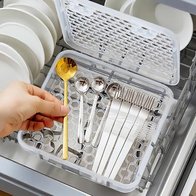 Spülmaschinenfestes Besteck Messer und Gabel Essstäbchen Reinigungs-Aufbewahrungsbox Doppelseitig Hohl Schnuller Essstäbchen Löffel Reinigungsbox