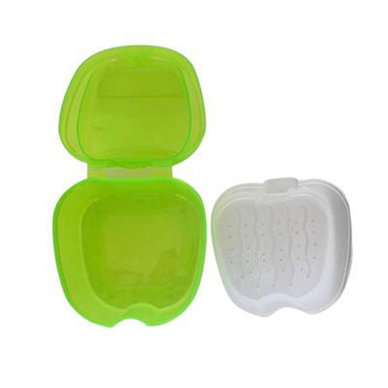 Apple Shape Denture Bath Box Case Dental False Teeth Storage Box With Hanging Net Container