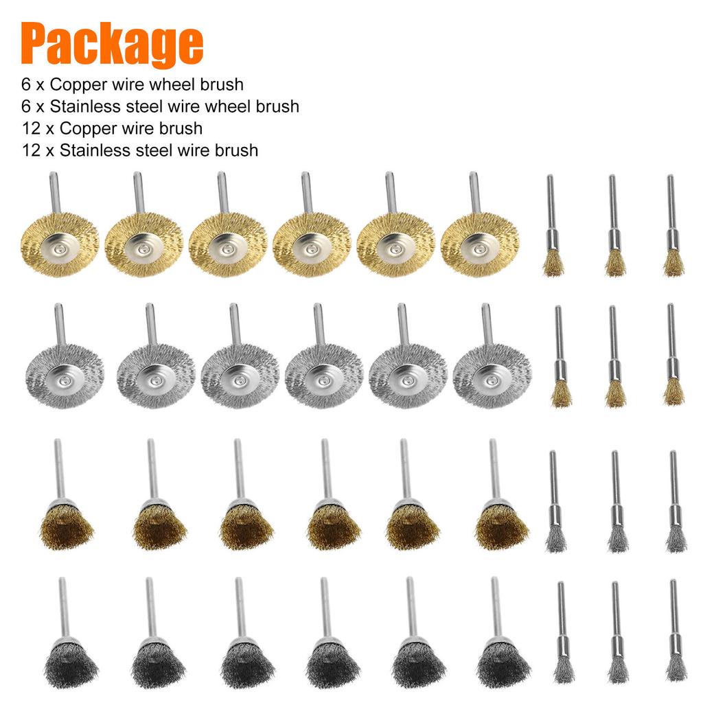 36pcs Brass Wire Wheel Brush Kit For Drill Polishing Attachment Rotary Tools Accessories For Cleaning Rust Removal