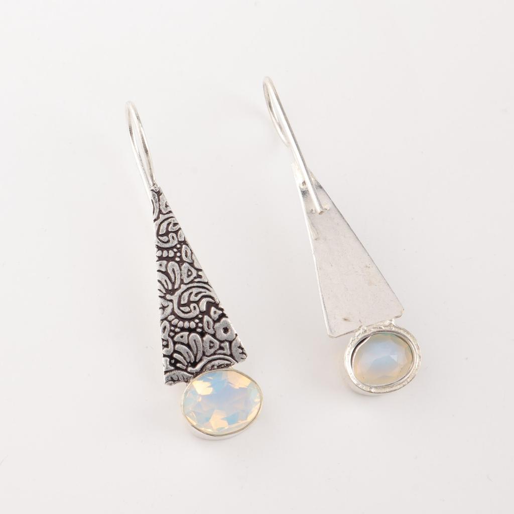 Natürlicher Milchopal Edelstein 925 Sterling Silber Schmuck Handgefertigte Ohrringe 1.9" EE-165-20