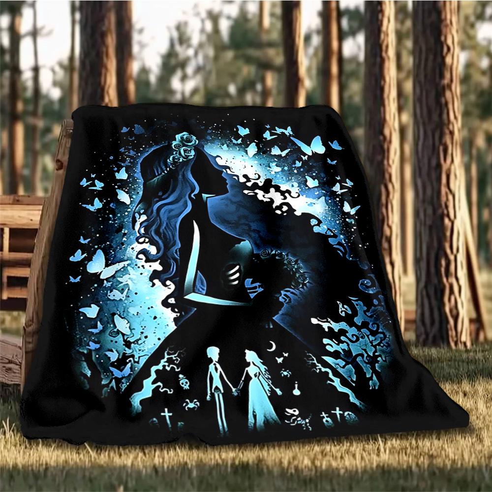1pc Corpse Bride Outdoor Personalized Flannel Blanket, Soft, Lightweight Personalized Flannel Blanket, Digital Printing,