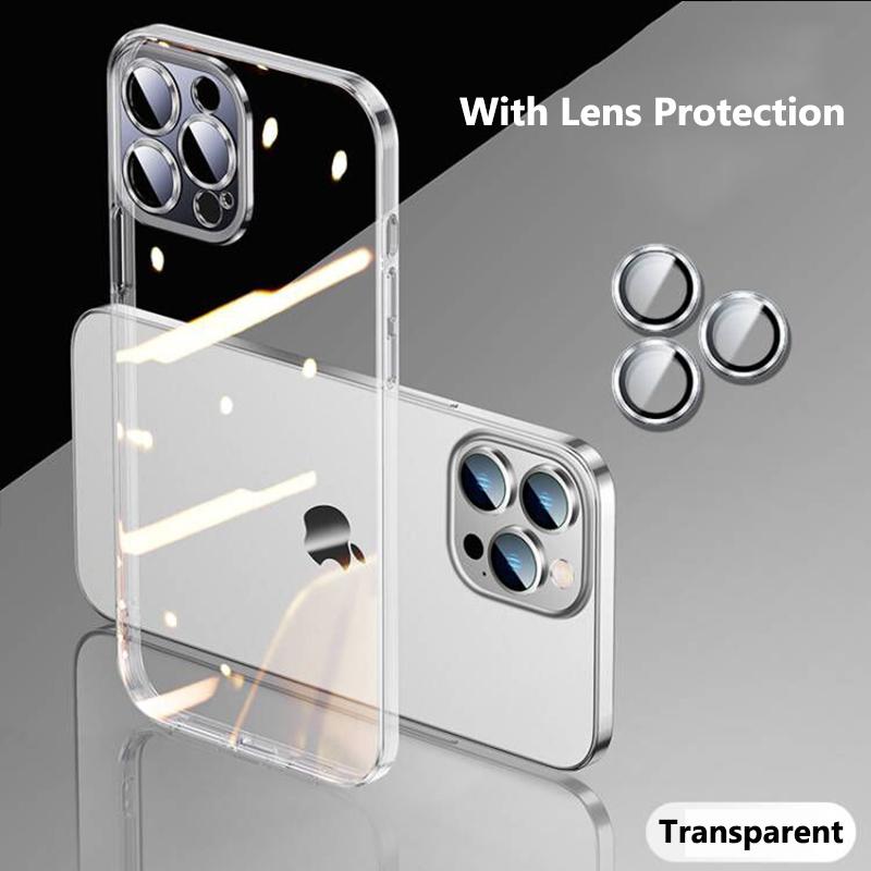 Plating Transparent Silicone Case For IPhone 15 14 Plus 13 11 12 15 Pro Max Mini XR X XS 7 8 SE Lens Shockproof Acrylic Cover