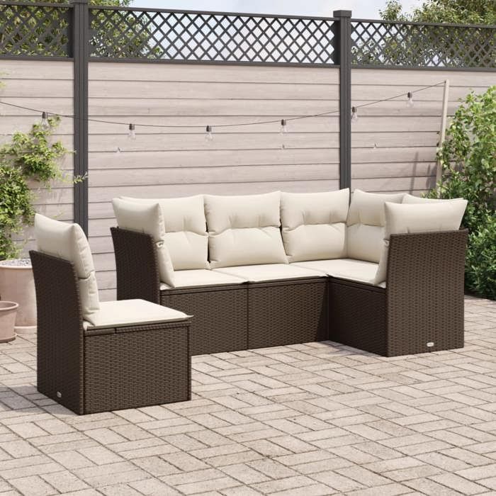 VidaXL Salon de Jardin avec Coussins 5 pcs, Canapés avec Pieds Réglables, Ensemble de Meubles d'Extérieur Patio Terrasse, 3217643