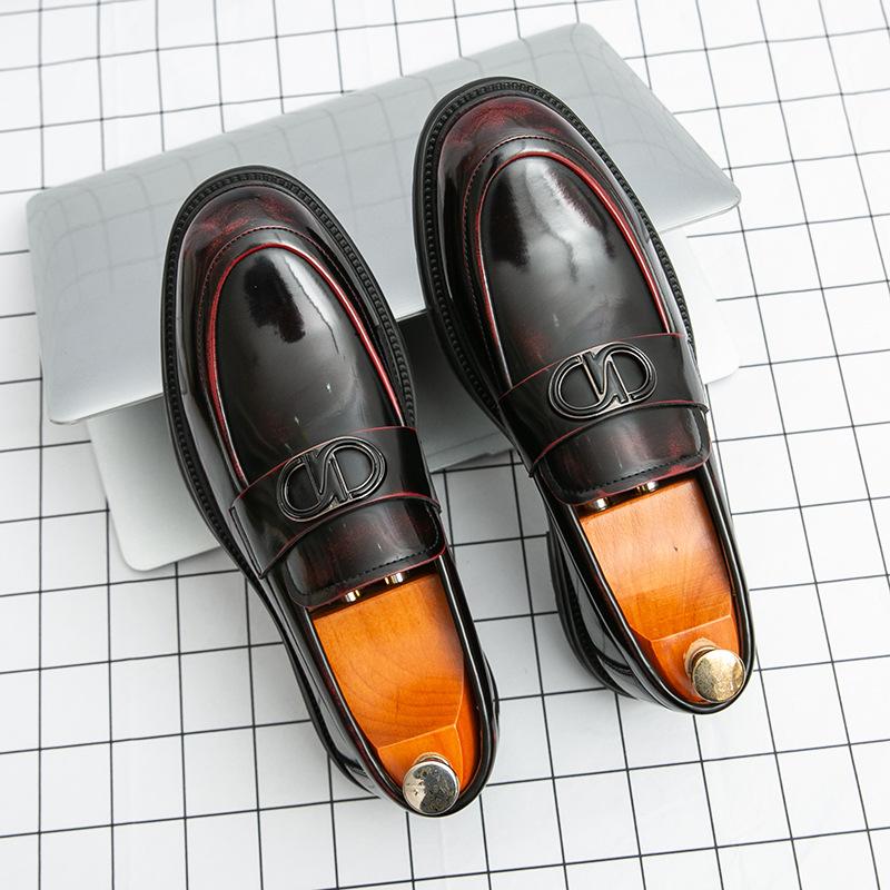 

Кожаная обувь Four Seasons Мужские лоферы Платформа Круглый носок Деловой повседневный Кожаная обувь Обувь мужская Британская модная обувь 46