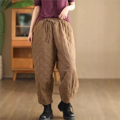 Calças Harem Quentes Femininas Cintura Elástica Cor Sólida Calças Casuais Inverno Soltas Calças Longas Femininas