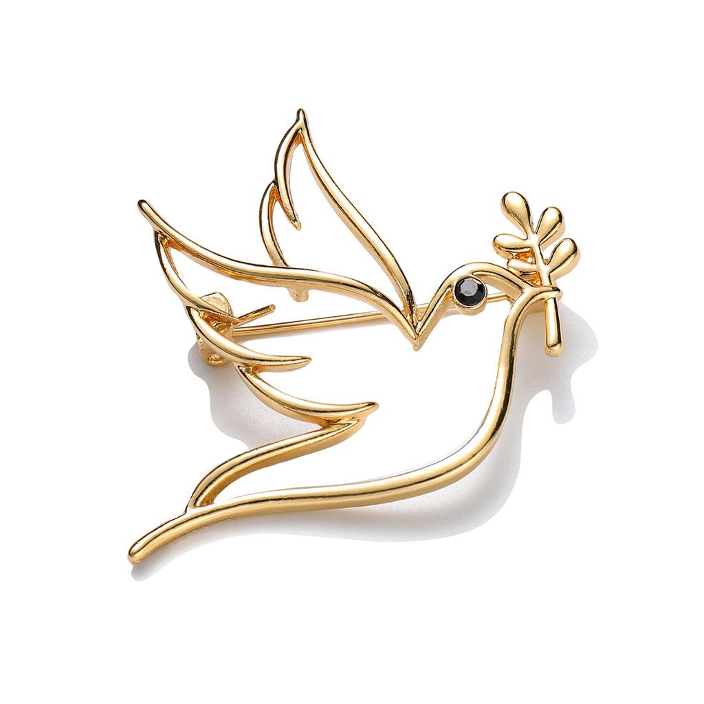 Dutý vyřezávaný pin holubice míru a olivové ratolesti ve vintage stylu, slitina, vintage slitina, pin holubice, doplněk k formálnímu oblečení