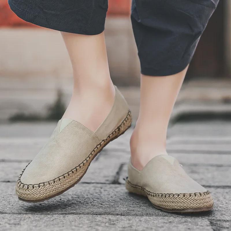 Pantofi casual de vară pentru bărbați, stil chinezesc, din in, slip-on