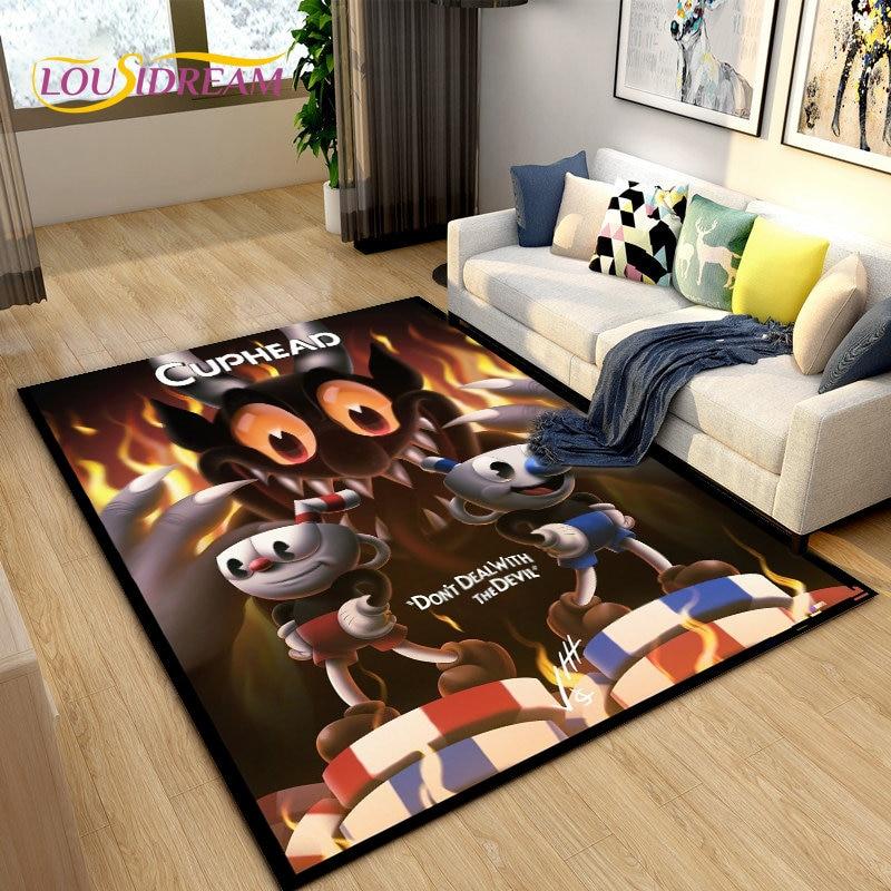 Alfombra de juego de Cuphead y Mugman, ideal para sala de estar, dormitorio, sofá, decoración, alfombra antideslizante para niños.