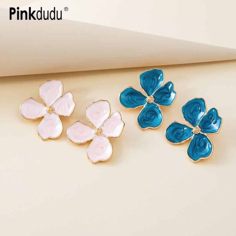 Pinkdudu Vintage Drip Oil  Painted Petals Zinc Alloy Earrings Simple Drop Earrings Women Jewelry PD2363