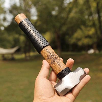 Martillo de Camping G&B Oso Gruñón con Mango de Cuero de Vaca - Herramienta Duradera Forjada para Clavar Postes de Suelo para Artesanía al Aire Libre