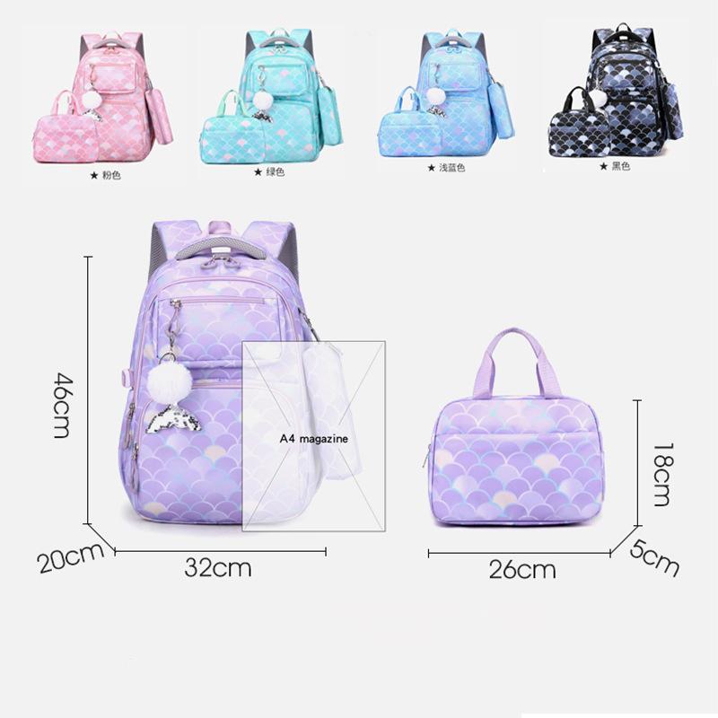 3 Piezas/Set Mochila Infantil Estampado Escamas de Pez Con Colgante de Sirena Chica Impermeable Bolso Escolar Mochila Escolar Infantil Para adolescentes