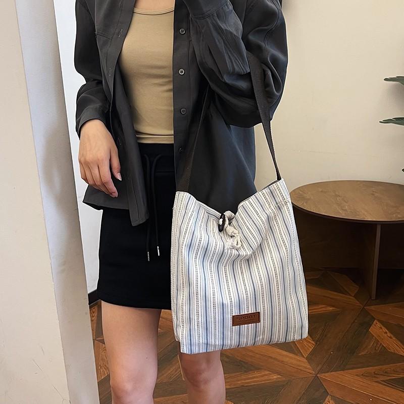 Stylish White Striped Nylon Tote Bag For Women With Large Capacity Ideal For Commuting